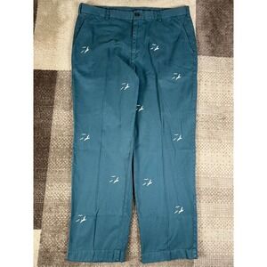 Brooks Brothers Clark Chino Pants Men 38x30 Teal Bird Embroidered Flat Front